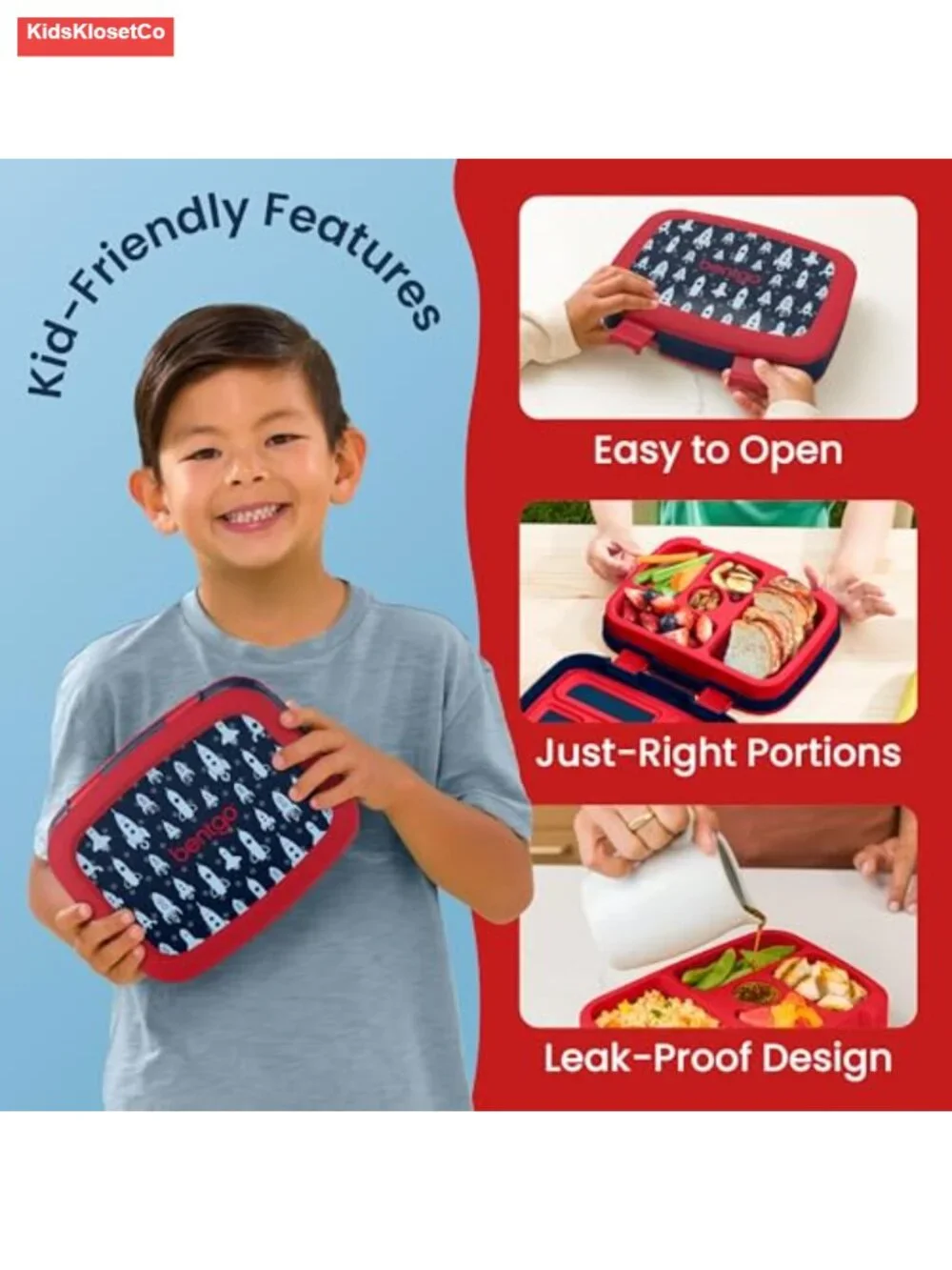 Leak-Proof 5-Compartment Bento Lunch Box for Kids Ages 3-7, Microwave &
